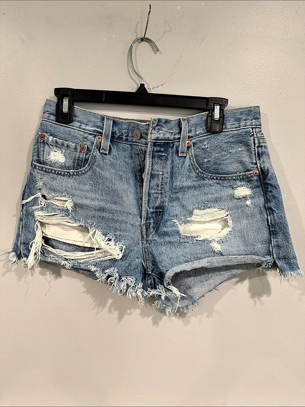 Levi's 501 Distressed Jean Shorts Blue Denim Womens 28 29 M 6